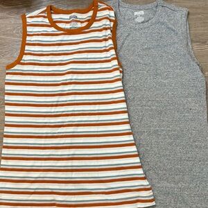 Duluth Trading Company Long Tail T Tank Top Lot of 2 Gray & Orange Stripes Sz M​